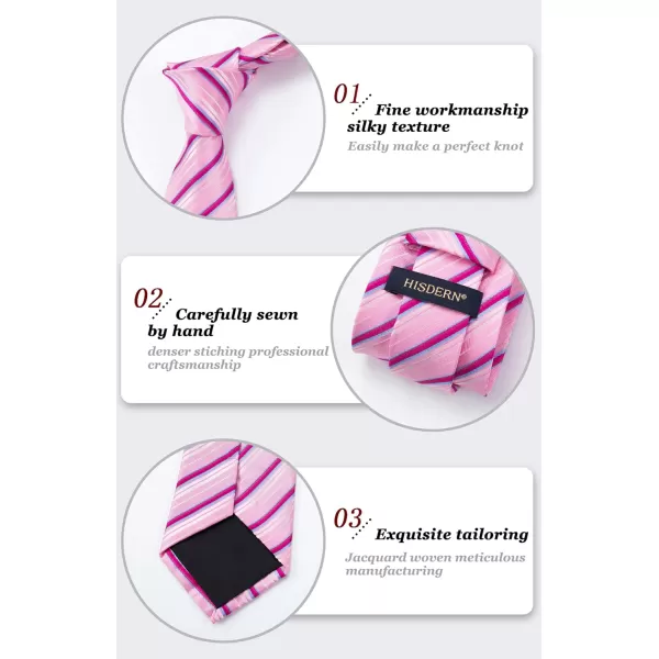 HISDERN Mens Tie Striped Ties and Handkerchief Set Business Formal Woven Pocket Square Wedding College Stripe Necktie