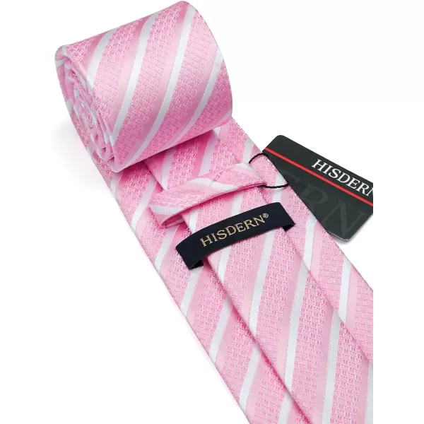 HISDERN Mens Tie Striped Ties and Handkerchief Set Business Formal Woven Pocket Square Wedding College Stripe Necktie