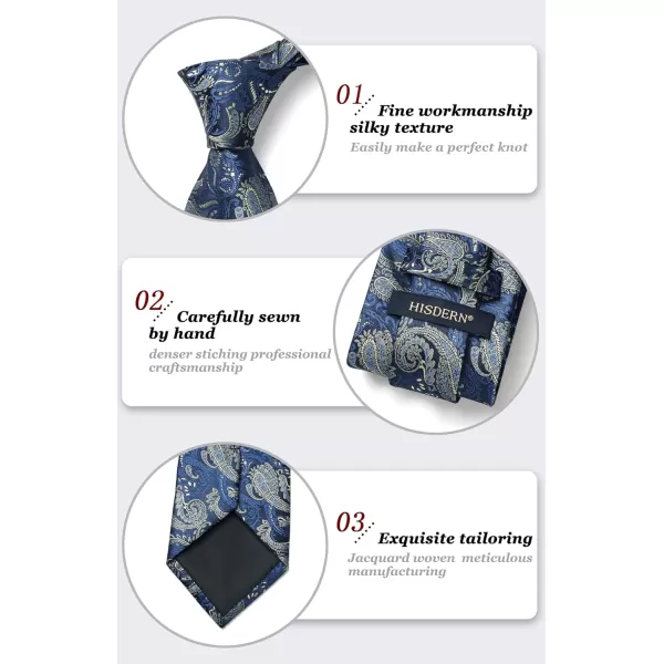 HISDERN Mens Ties Paisley Tie and Pocket Square Woven Classic Floral Mens Necktie Handkerchief Set for Wedding Party
