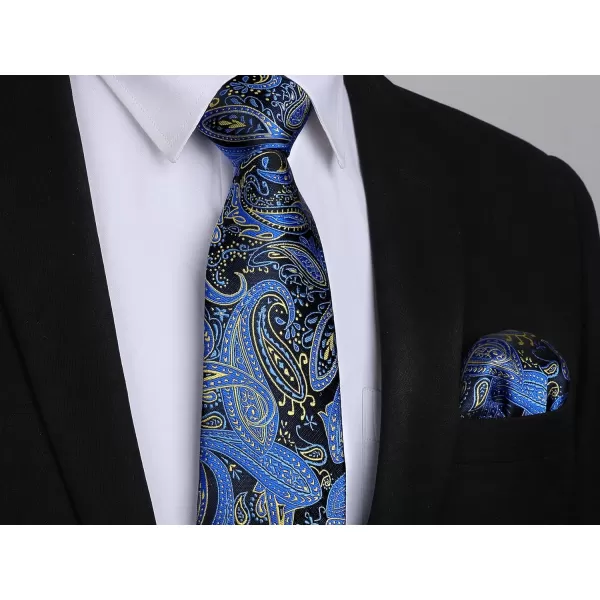 HISDERN Mens Ties Paisley Tie and Pocket Square Woven Classic Floral Mens Necktie Handkerchief Set for Wedding Party