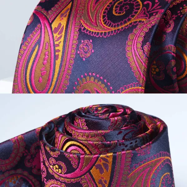 HISDERN Mens Ties Paisley Tie and Pocket Square Woven Classic Floral Mens Necktie Handkerchief Set for Wedding Party