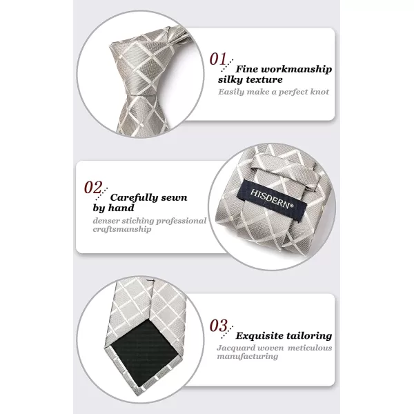 HISDERN Mens Ties Plaid Tie and Pocket Square Set Classic Woven Formal Checkered Neckties &amp; Handkerchief Wedding Party