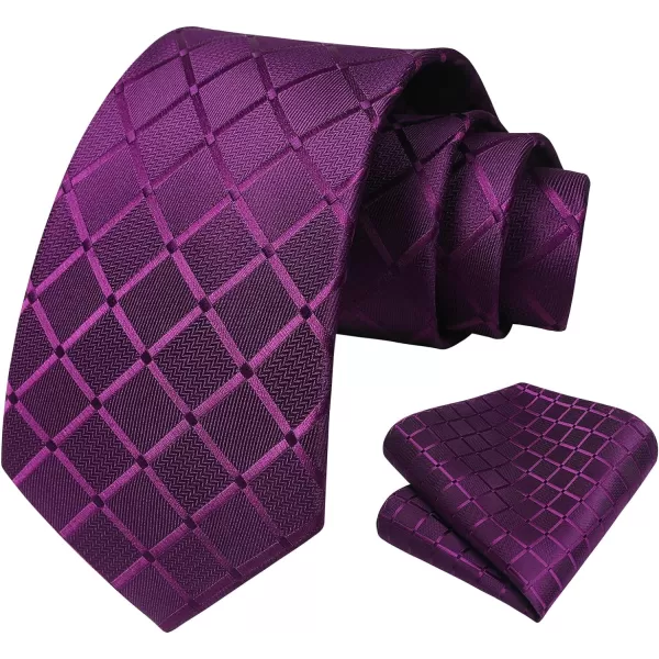 HISDERN Mens Ties Plaid Tie and Pocket Square Set Classic Woven Formal Checkered Neckties &amp; Handkerchief Wedding Party