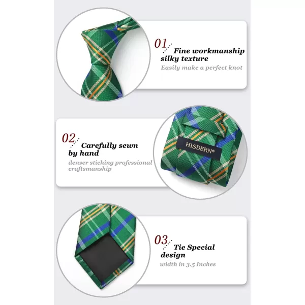 HISDERN Mens Ties Plaid Tie and Pocket Square Set Classic Woven Formal Checkered Neckties &amp; Handkerchief Wedding Party