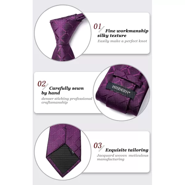 HISDERN Mens Ties Plaid Tie and Pocket Square Set Classic Woven Formal Checkered Neckties &amp; Handkerchief Wedding Party