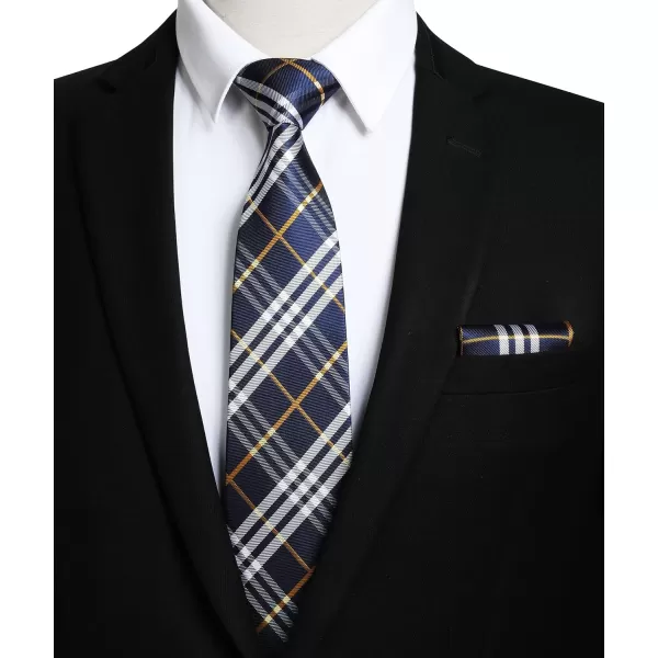 HISDERN Mens Ties Plaid Tie and Pocket Square Set Classic Woven Formal Checkered Neckties &amp; Handkerchief Wedding Party
