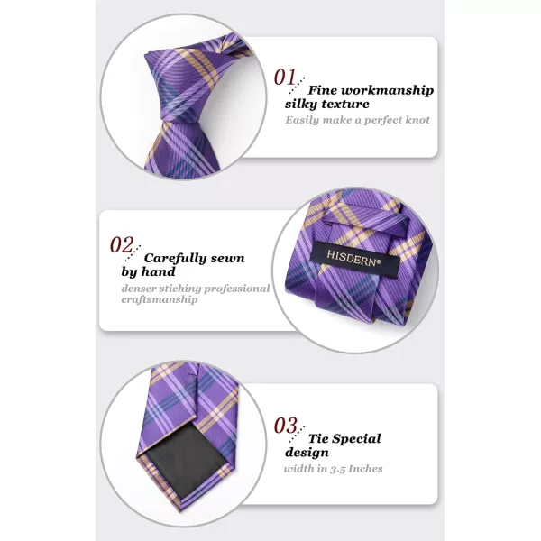 HISDERN Mens Ties Plaid Tie and Pocket Square Set Classic Woven Formal Checkered Neckties &amp; Handkerchief Wedding Party