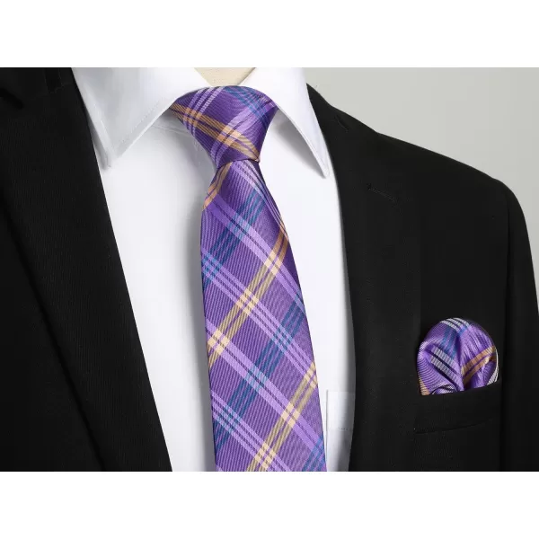 HISDERN Mens Ties Plaid Tie and Pocket Square Set Classic Woven Formal Checkered Neckties &amp; Handkerchief Wedding Party