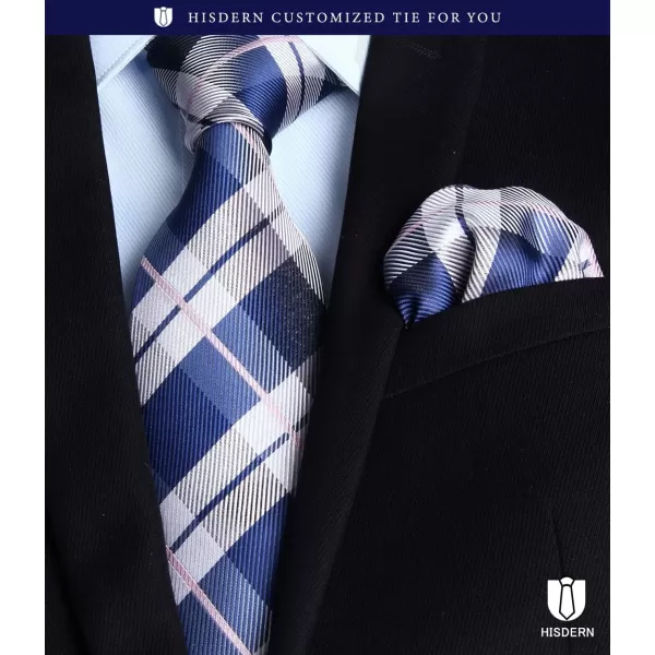 HISDERN Mens Ties Plaid Tie and Pocket Square Set Classic Woven Formal Checkered Neckties &amp; Handkerchief Wedding Party
