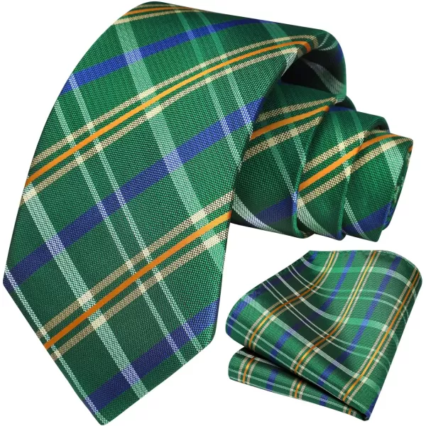 HISDERN Mens Ties Plaid Tie and Pocket Square Set Classic Woven Formal Checkered Neckties &amp; Handkerchief Wedding Party