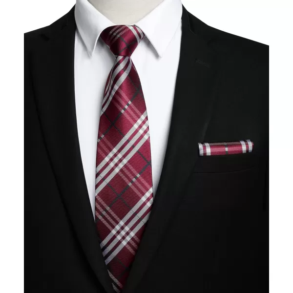 HISDERN Mens Ties Plaid Tie and Pocket Square Set Classic Woven Formal Checkered Neckties &amp; Handkerchief Wedding Party