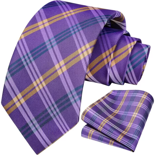 HISDERN Mens Ties Plaid Tie and Pocket Square Set Classic Woven Formal Checkered Neckties &amp; Handkerchief Wedding Party