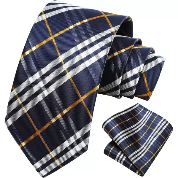 HISDERN Mens Ties Plaid Tie and Pocket Square Set Classic Woven Formal Checkered Neckties &amp; Handkerchief Wedding Party