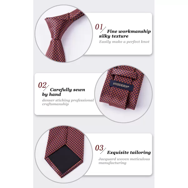 HISDERN Mens Ties Plaid Tie and Pocket Square Set Classic Woven Formal Checkered Neckties &amp; Handkerchief Wedding Party