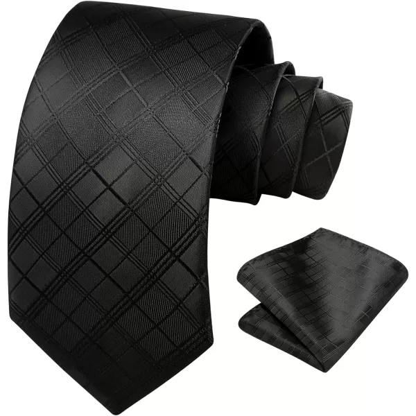HISDERN Mens Ties Plaid Tie and Pocket Square Set Classic Woven Formal Checkered Neckties &amp; Handkerchief Wedding Party