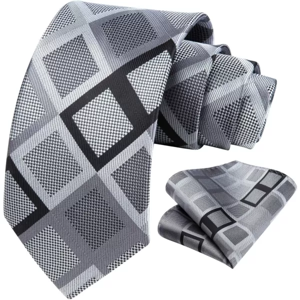 HISDERN Mens Ties Plaid Tie and Pocket Square Set Classic Woven Formal Checkered Neckties &amp; Handkerchief Wedding Party