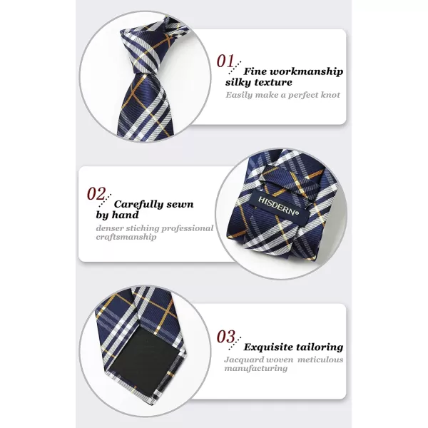 HISDERN Mens Ties Plaid Tie and Pocket Square Set Classic Woven Formal Checkered Neckties &amp; Handkerchief Wedding Party