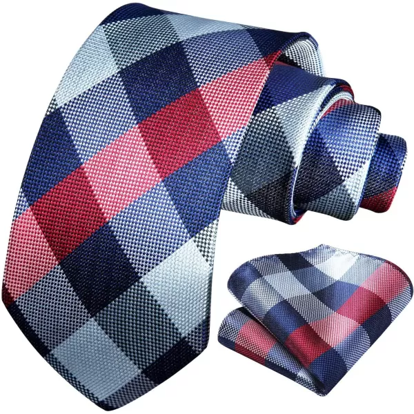 HISDERN Mens Ties Plaid Tie and Pocket Square Set Classic Woven Formal Checkered Neckties &amp; Handkerchief Wedding Party