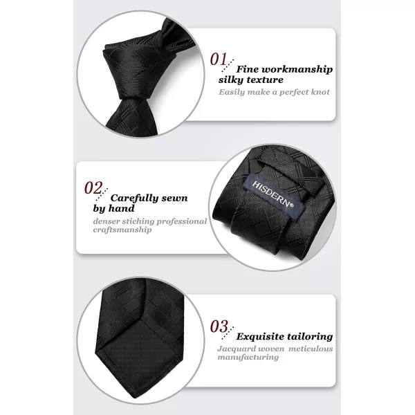 HISDERN Mens Ties Plaid Tie and Pocket Square Set Classic Woven Formal Checkered Neckties &amp; Handkerchief Wedding Party