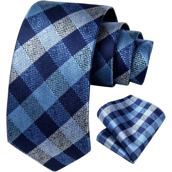 HISDERN Mens Ties Plaid Tie and Pocket Square Set Classic Woven Formal Checkered Neckties &amp; Handkerchief Wedding Party