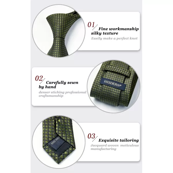 HISDERN Mens Ties Plaid Tie and Pocket Square Set Classic Woven Formal Checkered Neckties &amp; Handkerchief Wedding Party