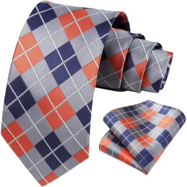 HISDERN Mens Ties Plaid Tie and Pocket Square Set Classic Woven Formal Checkered Neckties &amp; Handkerchief Wedding Party