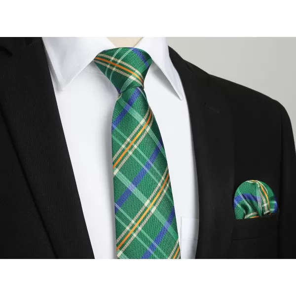 HISDERN Mens Ties Plaid Tie and Pocket Square Set Classic Woven Formal Checkered Neckties &amp; Handkerchief Wedding Party