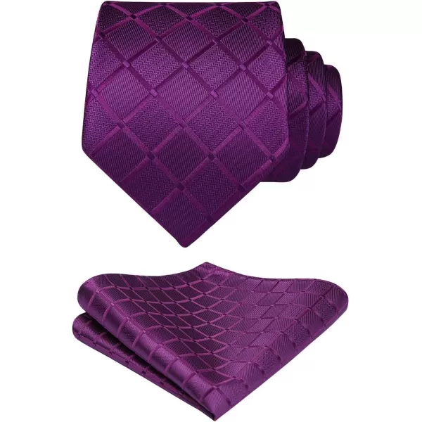 HISDERN Mens Ties Plaid Tie and Pocket Square Set Classic Woven Formal Checkered Neckties &amp; Handkerchief Wedding Party
