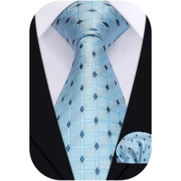 HISDERN Mens Ties Plaid Tie and Pocket Square Set Classic Woven Formal Checkered Neckties &amp; Handkerchief Wedding Party