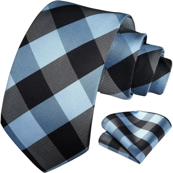 HISDERN Mens Ties Plaid Tie and Pocket Square Set Classic Woven Formal Checkered Neckties &amp; Handkerchief Wedding Party