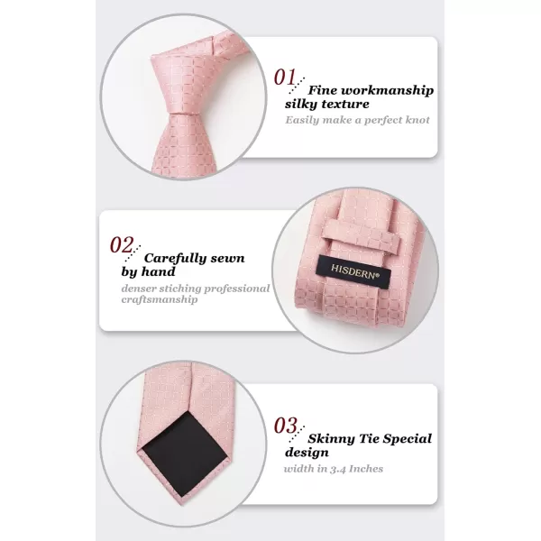 HISDERN Mens Ties Plaid Tie and Pocket Square Set Classic Woven Formal Checkered Neckties &amp; Handkerchief Wedding Party