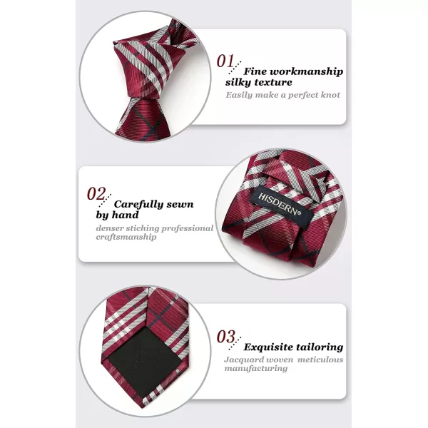 HISDERN Mens Ties Plaid Tie and Pocket Square Set Classic Woven Formal Checkered Neckties &amp; Handkerchief Wedding Party