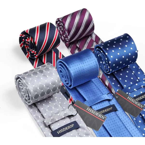 HISDERN Mens Ties Set 5PCS Collection Tie and Pocket Sqaure Formal Business Neckties Gift Box Wedding Necktie for Men
