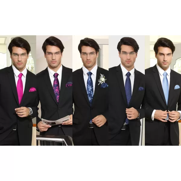 HISDERN Mens Ties Set 5PCS Collection Tie and Pocket Sqaure Formal Business Neckties Gift Box Wedding Necktie for Men