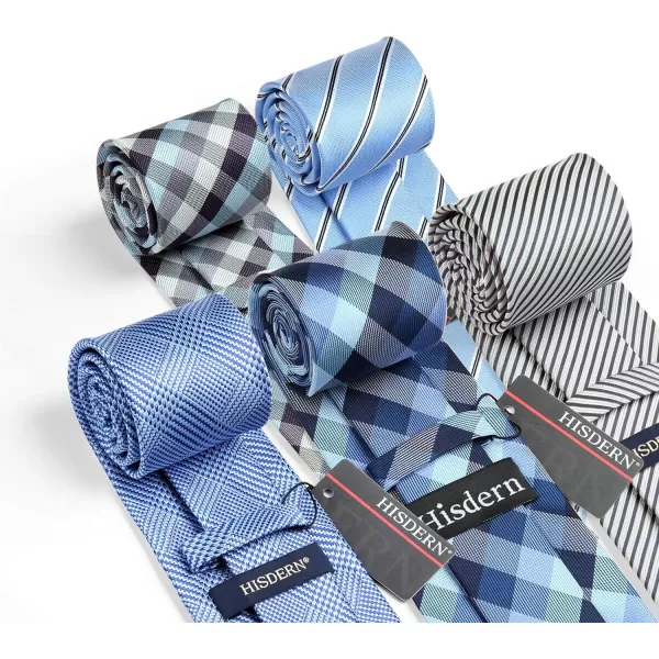 HISDERN Mens Ties Set 5PCS Collection Tie and Pocket Sqaure Formal Business Neckties Gift Box Wedding Necktie for Men