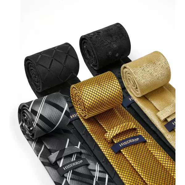 HISDERN Mens Ties Set 5PCS Collection Tie and Pocket Sqaure Formal Business Neckties Gift Box Wedding Necktie for Men
