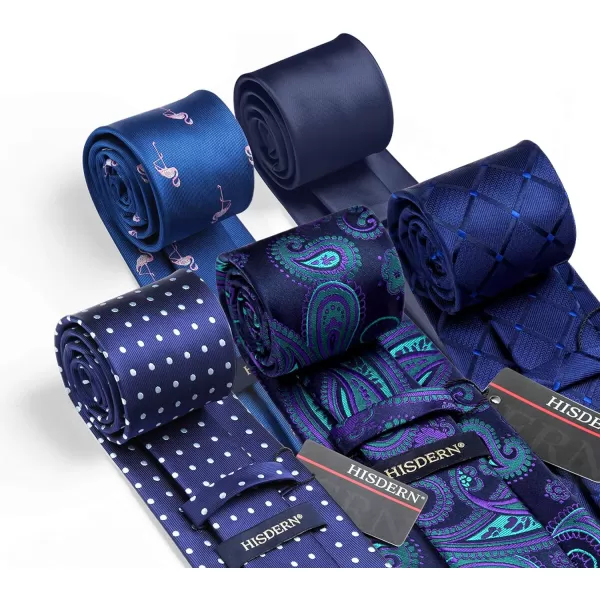 HISDERN Mens Ties Set 5PCS Collection Tie and Pocket Sqaure Formal Business Neckties Gift Box Wedding Necktie for Men
