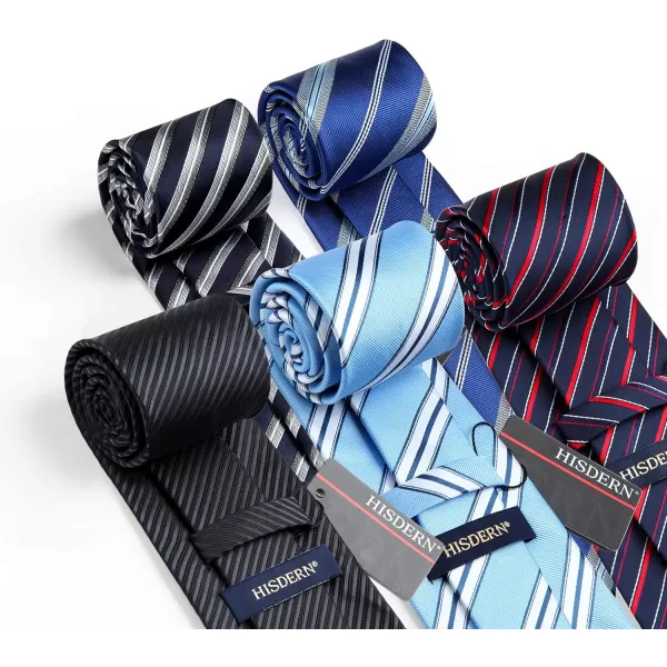 HISDERN Mens Ties Set 5PCS Collection Tie and Pocket Sqaure Formal Business Neckties Gift Box Wedding Necktie for Men