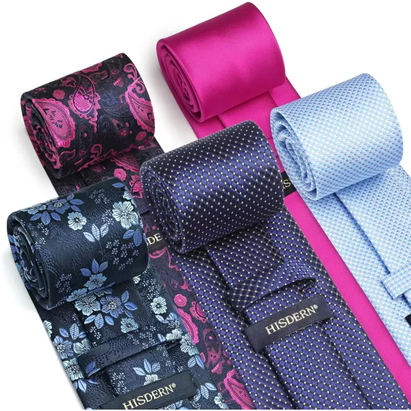 HISDERN Mens Ties Set 5PCS Collection Tie and Pocket Sqaure Formal Business Neckties Gift Box Wedding Necktie for Men