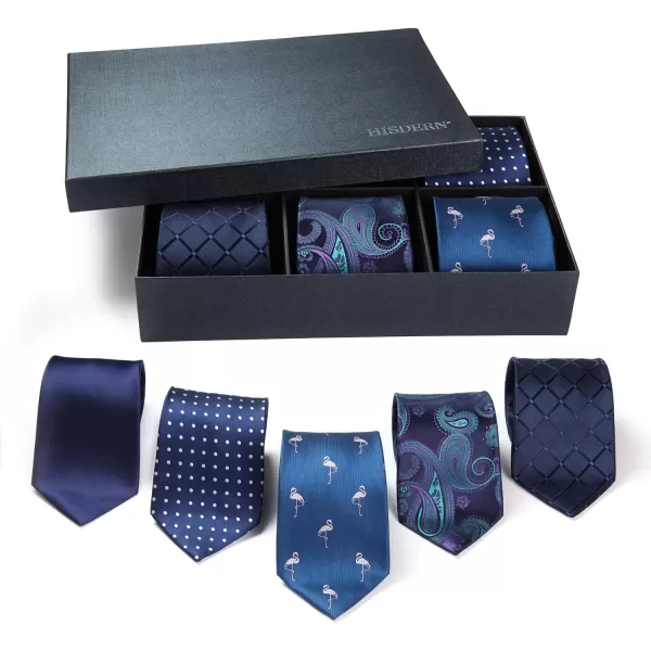 HISDERN Mens Ties Set 5PCS Collection Tie and Pocket Sqaure Formal Business Neckties Gift Box Wedding Necktie for Men