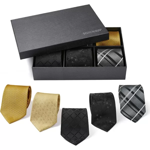 HISDERN Mens Ties Set 5PCS Collection Tie and Pocket Sqaure Formal Business Neckties Gift Box Wedding Necktie for Men