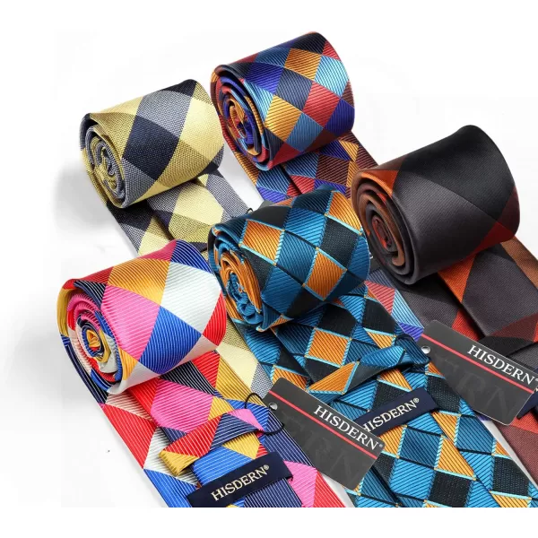 HISDERN Mens Ties Set 5PCS Collection Tie and Pocket Sqaure Formal Business Neckties Gift Box Wedding Necktie for Men