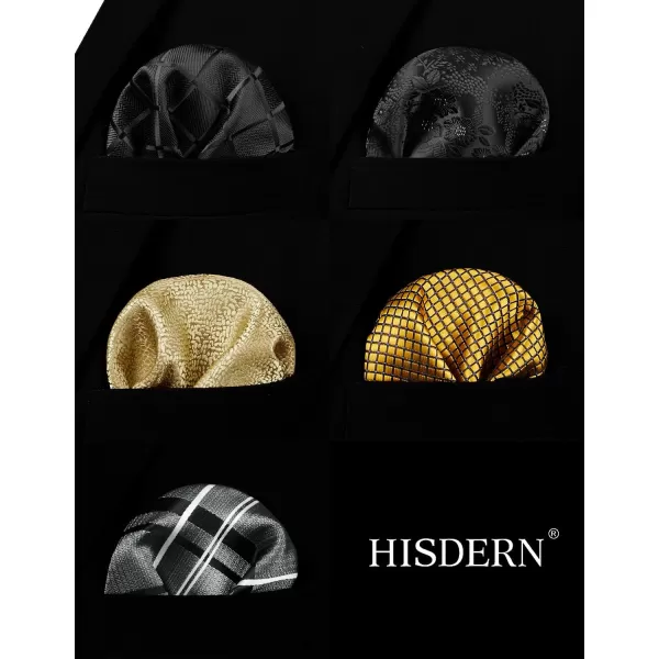 HISDERN Mens Ties Set 5PCS Collection Tie and Pocket Sqaure Formal Business Neckties Gift Box Wedding Necktie for Men