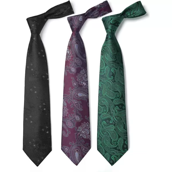 HISDERN Mens Ties Set Collection Tie and Pocket Square Lot 3 Pcs Formal Business Neckties Gift Box Wedding Necktie