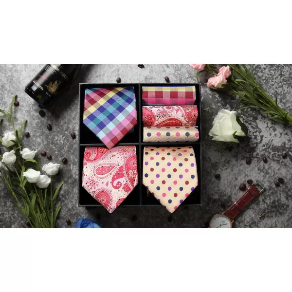 HISDERN Mens Ties Set Collection Tie and Pocket Square Lot 3 Pcs Formal Business Neckties Gift Box Wedding Necktie