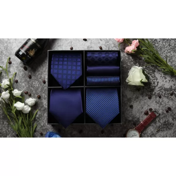 HISDERN Mens Ties Set Collection Tie and Pocket Square Lot 3 Pcs Formal Business Neckties Gift Box Wedding Necktie