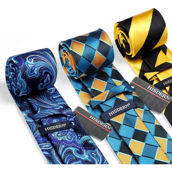 HISDERN Mens Ties Set Collection Tie and Pocket Square Lot 3 Pcs Formal Business Neckties Gift Box Wedding Necktie