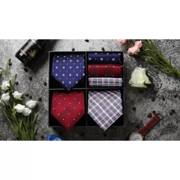 HISDERN Mens Ties Set Collection Tie and Pocket Square Lot 3 Pcs Formal Business Neckties Gift Box Wedding Necktie