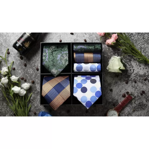 HISDERN Mens Ties Set Collection Tie and Pocket Square Lot 3 Pcs Formal Business Neckties Gift Box Wedding Necktie