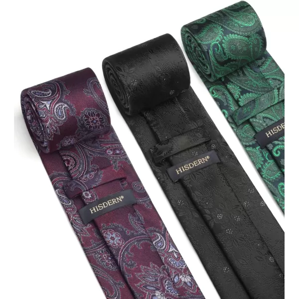 HISDERN Mens Ties Set Collection Tie and Pocket Square Lot 3 Pcs Formal Business Neckties Gift Box Wedding Necktie